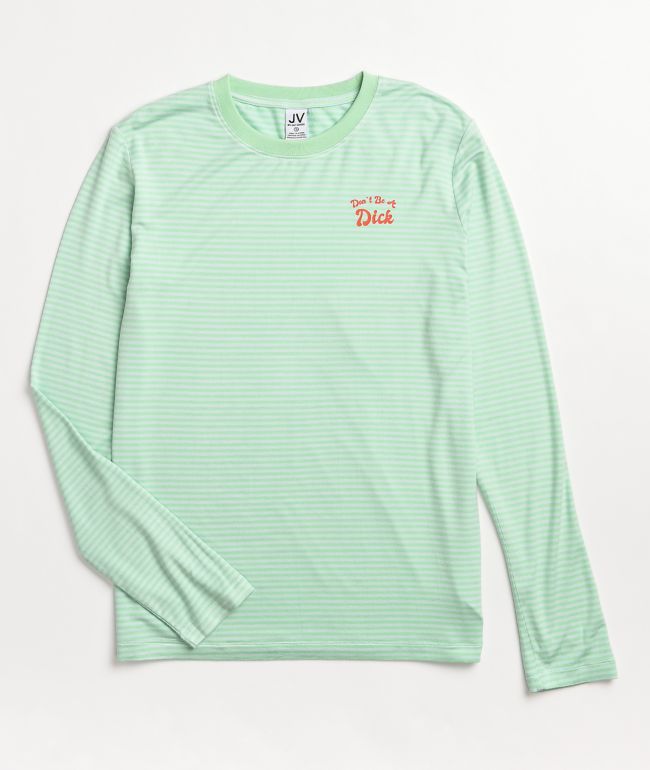 JV by Jac Vanek Don't Be A Dick Green & Blue Stripe Long Sleeve T-Shirt