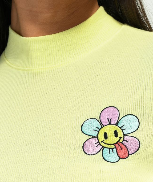 JV by Jac Vanek Flower Yellow Mock Neck Crop Top - thumbnail 2