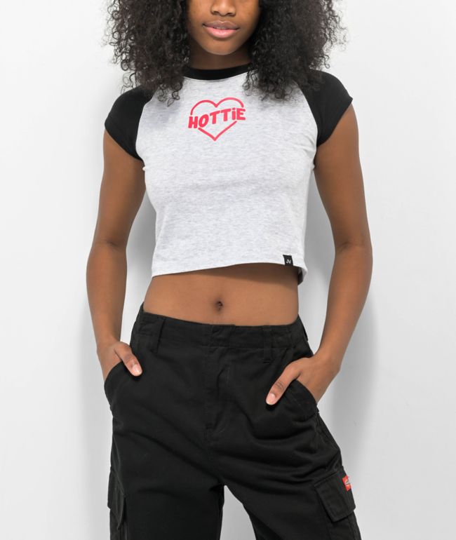 JV by Jac Vanek Hottie Black & Grey Crop T-Shirt