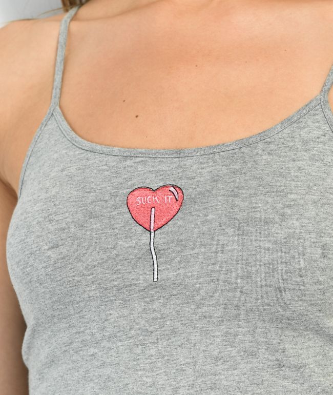 JV by Jac Vanek Suck It Grey Crop Tank Top - thumbnail 3
