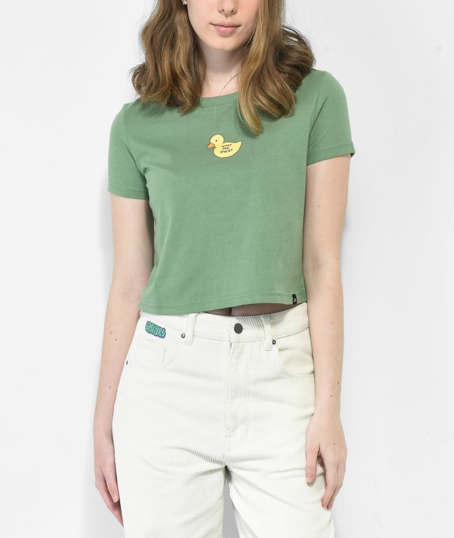JV by Jac Vanek What The Duck Green Crop T-Shirt