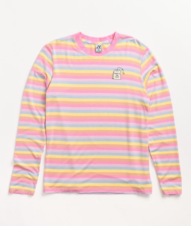 JV by Jac Vanek What's The Tea Striped Pink Long Sleeve T-Shirt