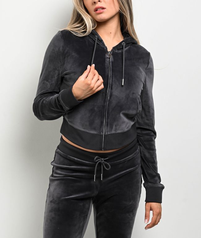 Juicy Couture OG Big Bling Titanium Velour Zip Hoodie