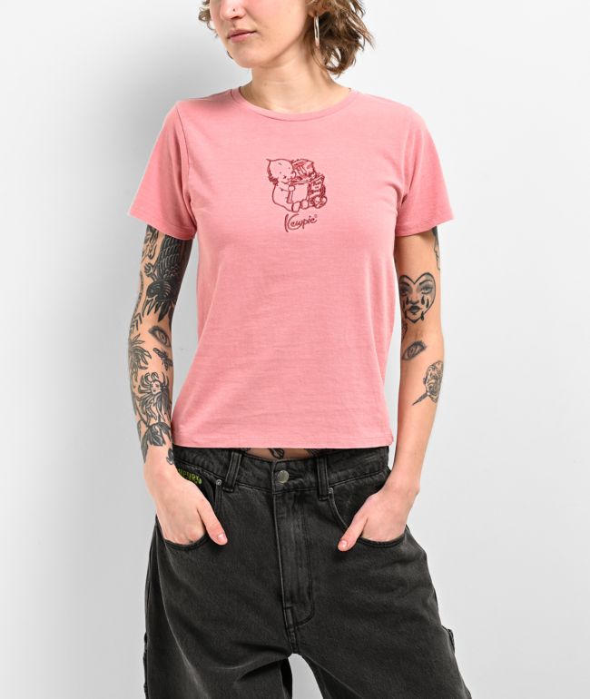 Kewpie Reading Cat Baby Pink T-Shirt