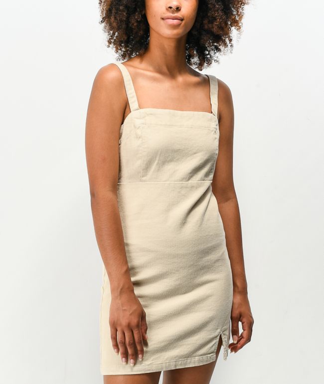 Khaki & Blue Cream Corduroy Tank Dress