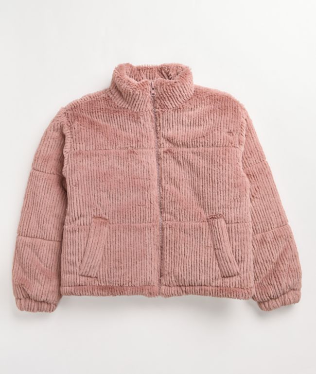 Khaki & Blue Pink Corduroy Puffer Jacket