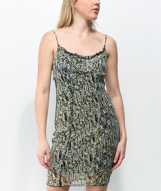 Lunachix Abstract White & Navy Mesh Dress