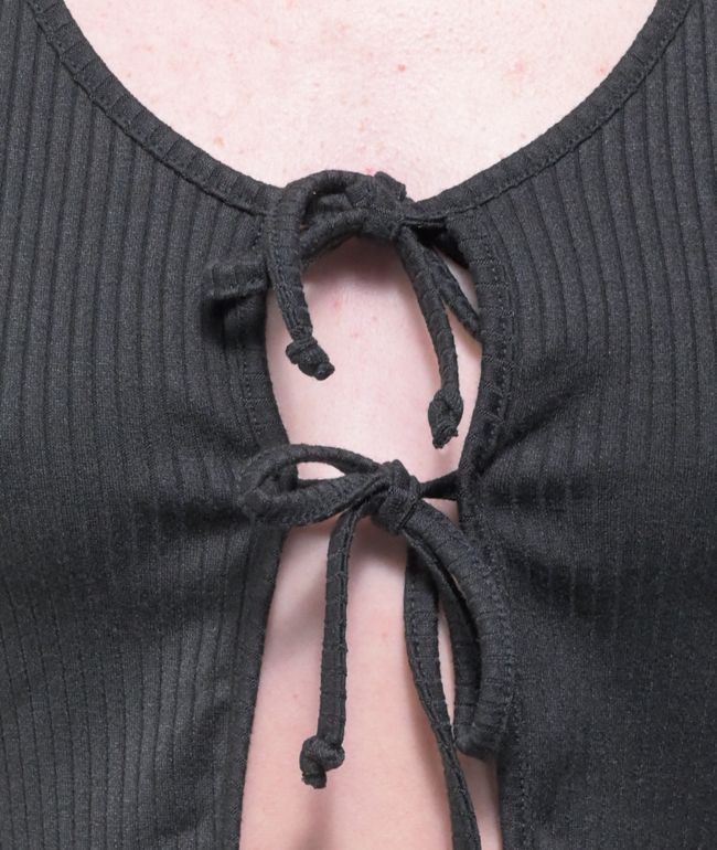 Lunachix Black Rib Tie Front Crop Top - thumbnail 2