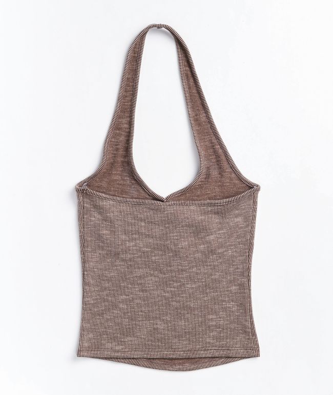 Lunachix Button Front Brown Halter Top - thumbnail 2
