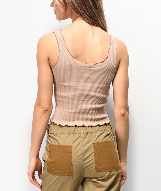 Lunachix Merrow Edge Ribbed Nude Crop Tank Top - thumbnail 3
