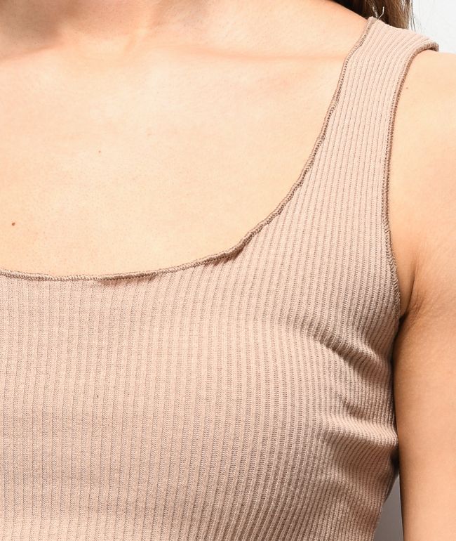 Lunachix Merrow Edge Ribbed Nude Crop Tank Top - thumbnail 2