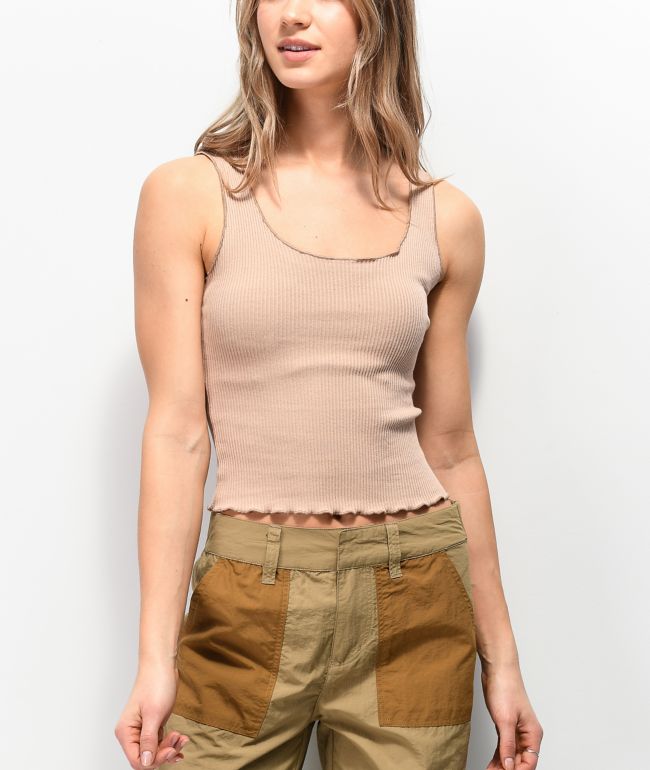 Lunachix Merrow Edge Ribbed Nude Crop Tank Top