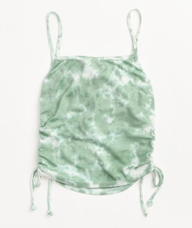 Lunachix Side Ruched Green Tie Dye Cami Tank Top - thumbnail 2