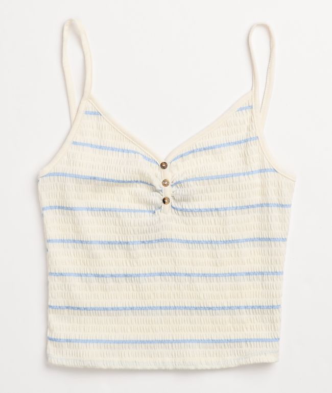 Lunachix Three Button White & Blue Stripe Cami Tank Top