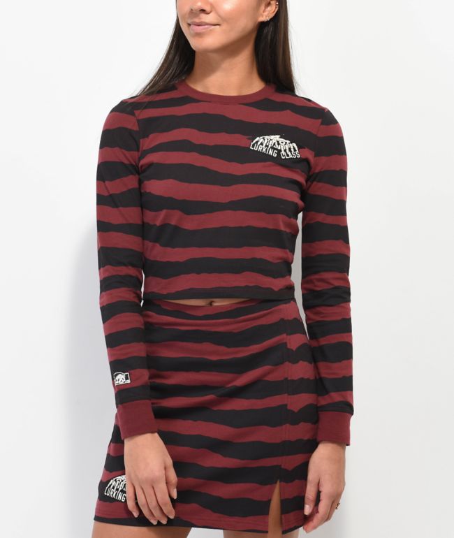 Lurking Class By Sketchy Tank Terror Eyes Red & Black Long Sleeve Crop T-Shirt