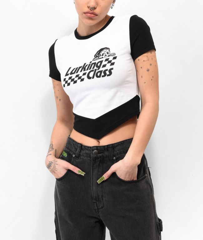 Lurking Class by Sketchy Tank 69 Race Black & White Crop T-Shirt