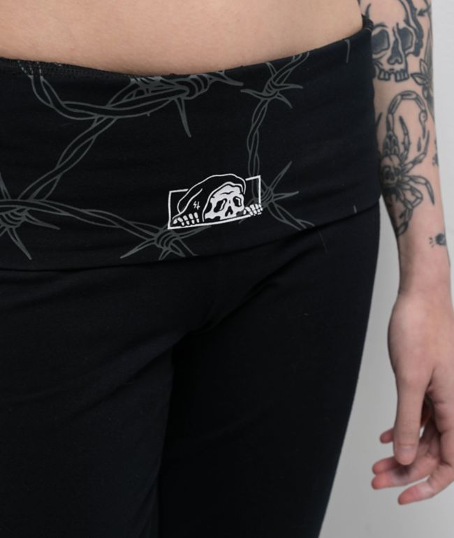 Lurking Class by Sketchy Tank Barbed Black Foldover Flare Pants - thumbnail 3