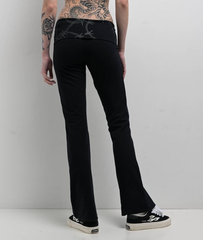 Lurking Class by Sketchy Tank Barbed Black Foldover Flare Pants - thumbnail 2