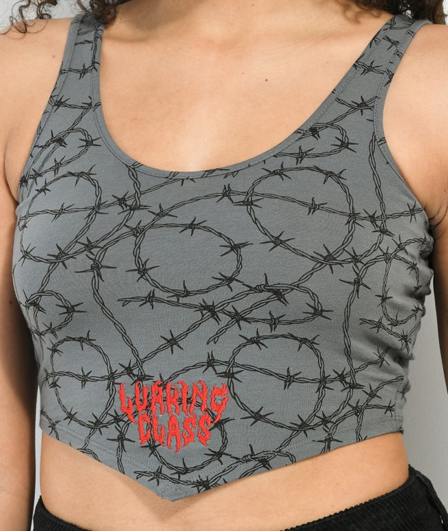 Lurking Class by Sketchy Tank Barbed Wire Grey Crop Tank Top - thumbnail 3