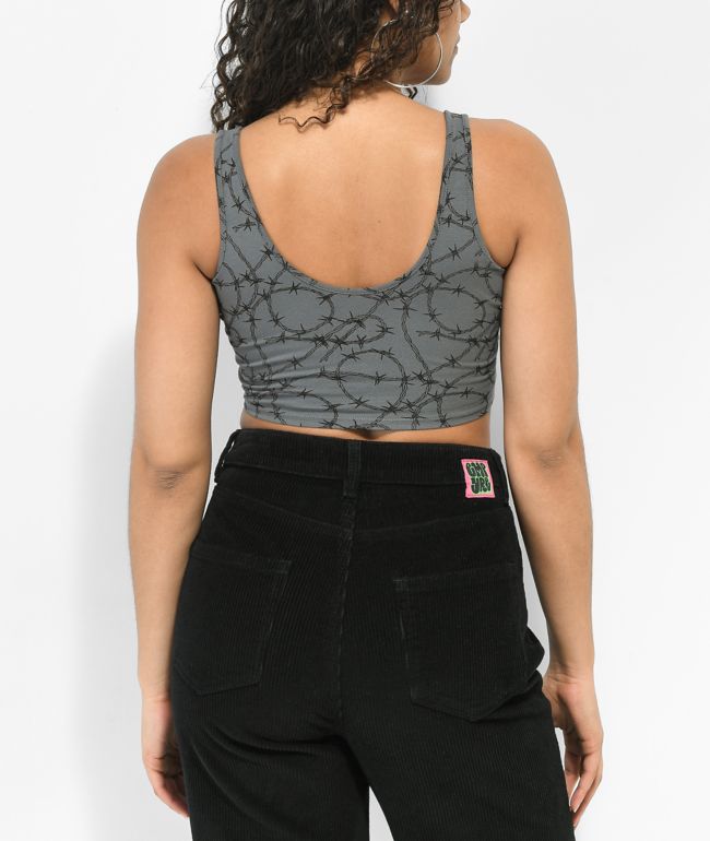 Lurking Class by Sketchy Tank Barbed Wire Grey Crop Tank Top - thumbnail 2
