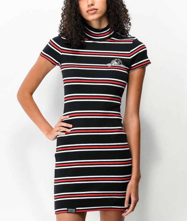 Lurking Class by Sketchy Tank Black, White & Red Stripe Mock Neck Dress