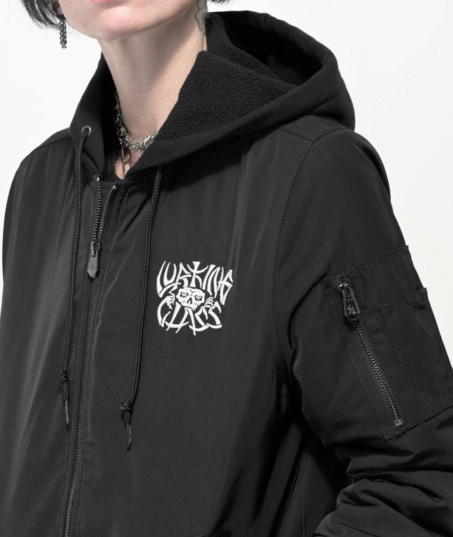 Lurking Class by Sketchy Tank Bones Black Hooded Bomber Jacket - thumbnail 3