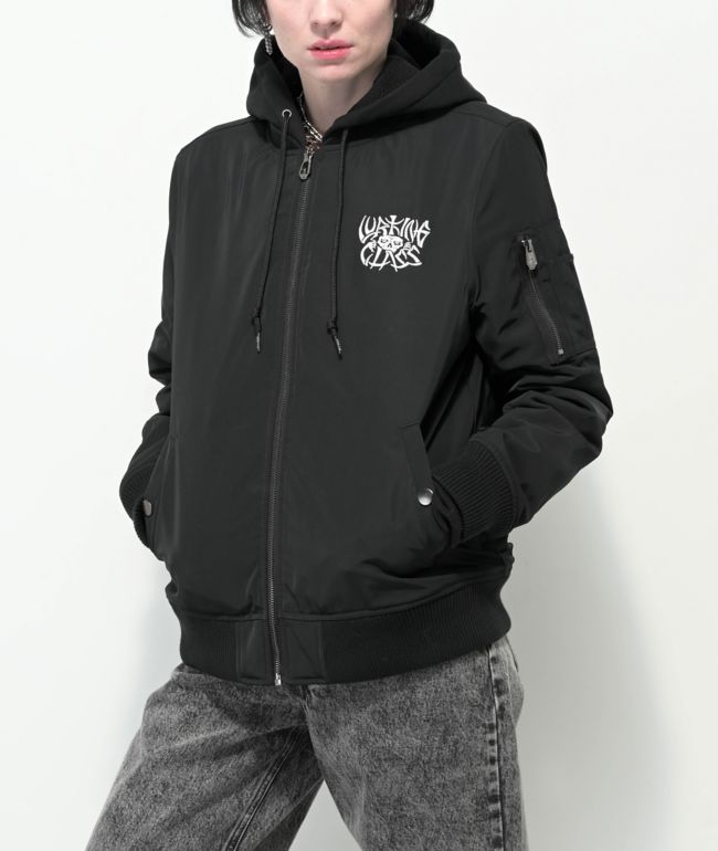 Lurking Class by Sketchy Tank Bones Black Hooded Bomber Jacket - thumbnail 2