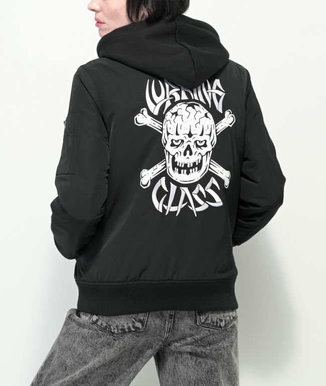 Lurking Class by Sketchy Tank Bones Black Hooded Bomber Jacket