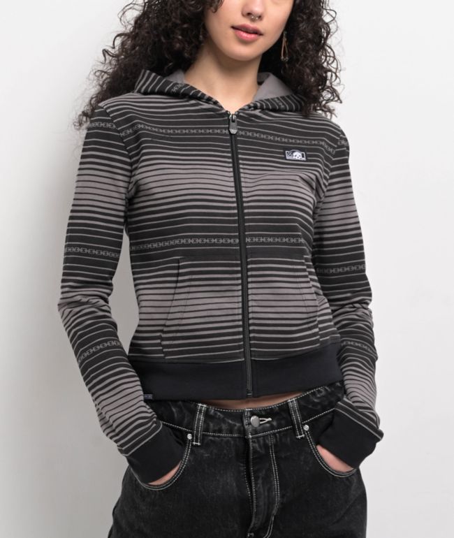 Lurking Class by Sketchy Tank Chain Stripe Black & Grey Zip Hoodie