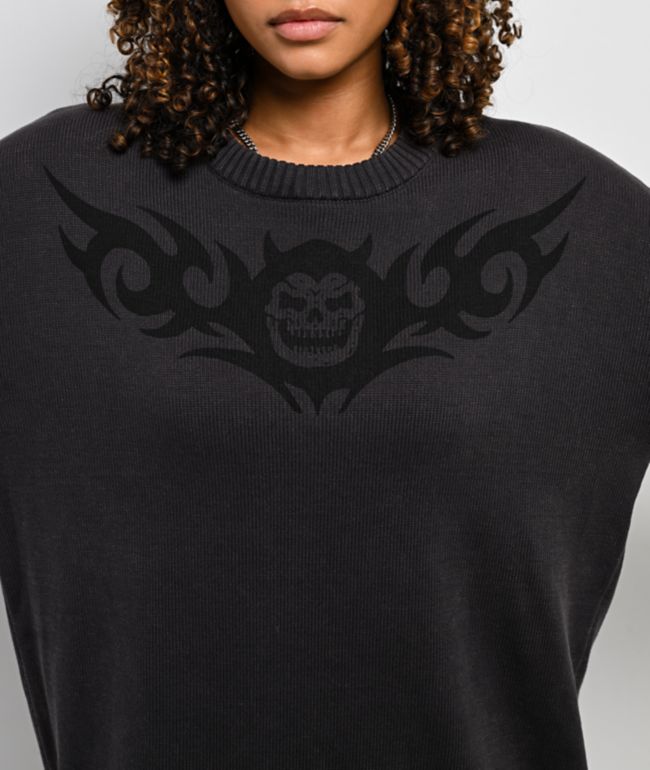 Lurking Class by Sketchy Tank Distressed Charcoal Wash Sweater - thumbnail 3