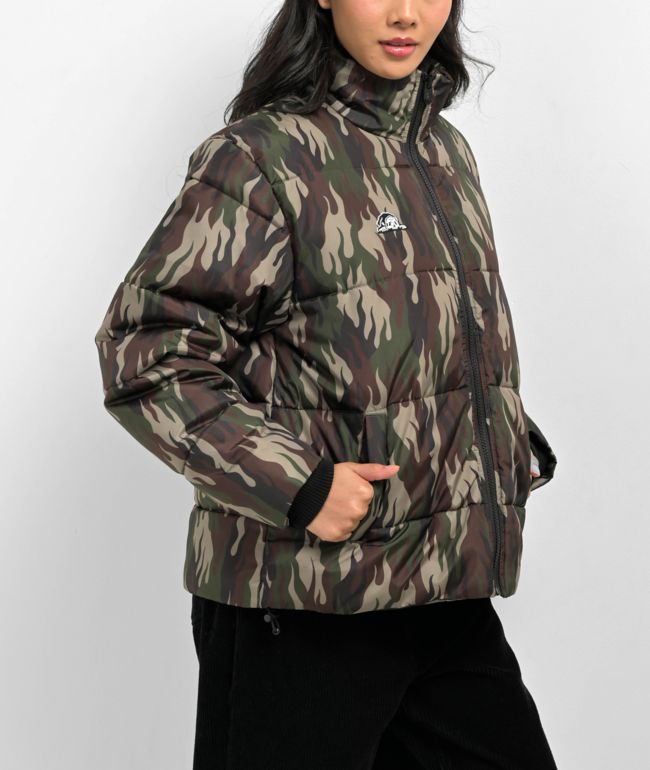 Lurking Class by Sketchy Tank Flame Thorn Camo Puffer Jacket - thumbnail 3