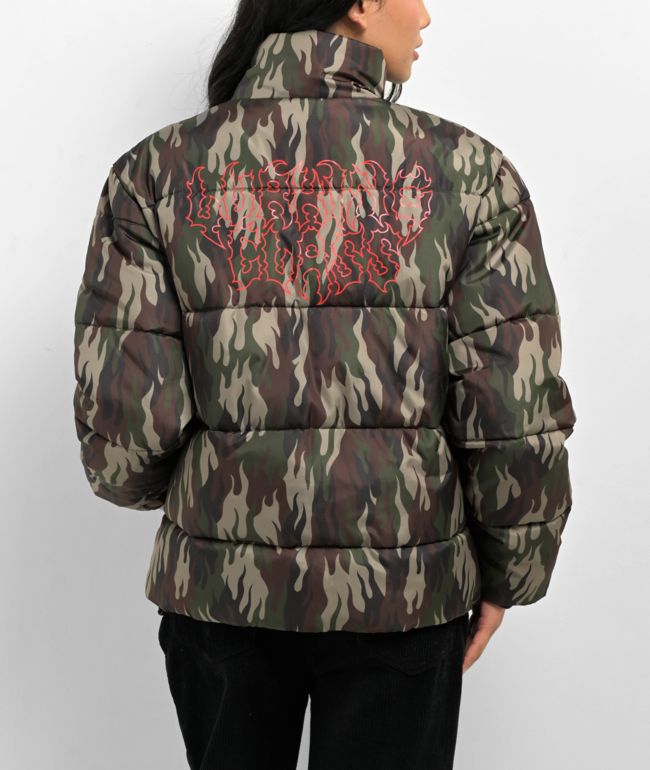 Lurking Class by Sketchy Tank Flame Thorn Camo Puffer Jacket