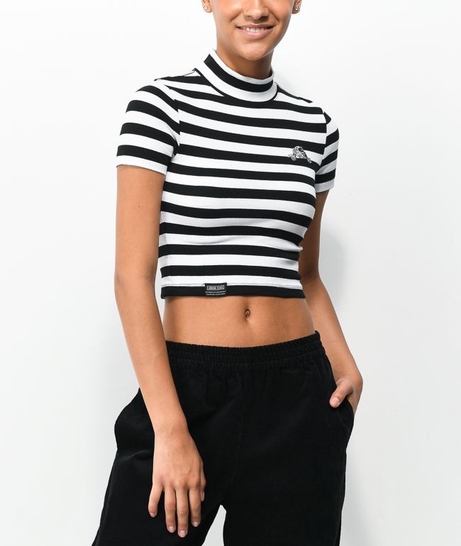 Lurking Class by Sketchy Tank Lurker Black & White Stripe Mock Neck Crop Top