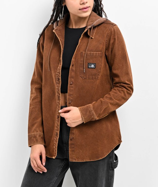 Lurking Class by Sketchy Tank Mariposa Brown Hooded Flannel Shirt