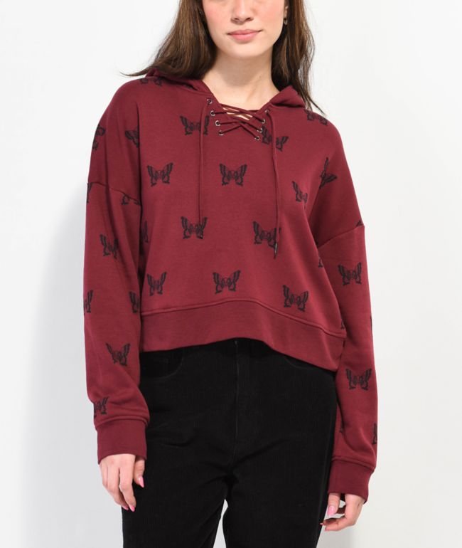 Lurking Class by Sketchy Tank Mariposa Red Crop Hoodie