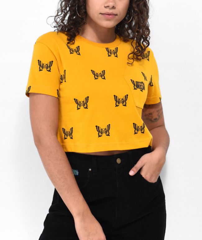 Lurking Class by Sketchy Tank Mariposa Yellow Coffin Pocket Crop T-Shirt