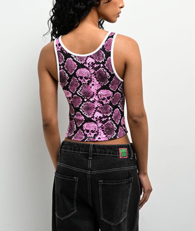 Lurking Class by Sketchy Tank Python Pink Crop Tank Top - thumbnail 2