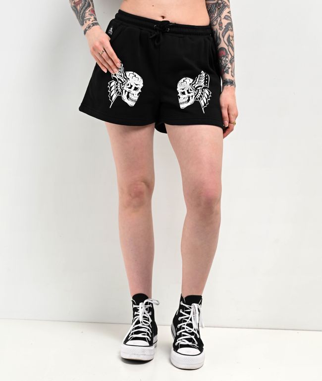Lurking Class by Sketchy Tank Skull Fly Black Sweat Shorts