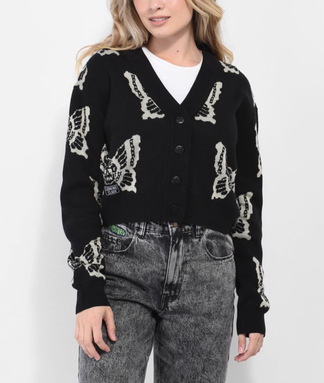 Lurking Class by Sketchy Tank Skullfly Black Crop Cardigan Sweater
