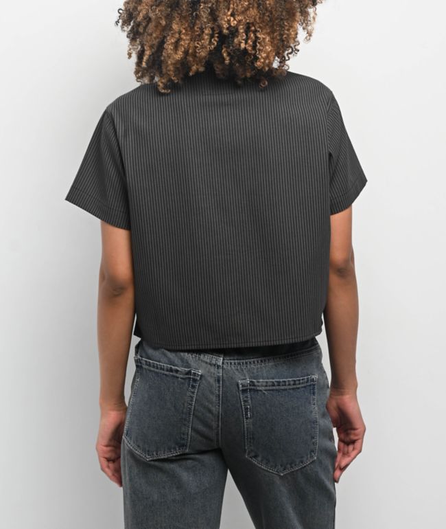 Lurking Class by Sketchy Tank Skullfly Black Stripe Crop Work Shirt - thumbnail 2