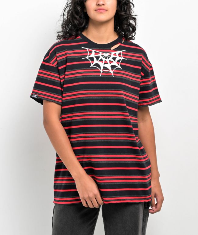Lurking Class by Sketchy Tank Spider Web Black & Red Distressed T-Shirt