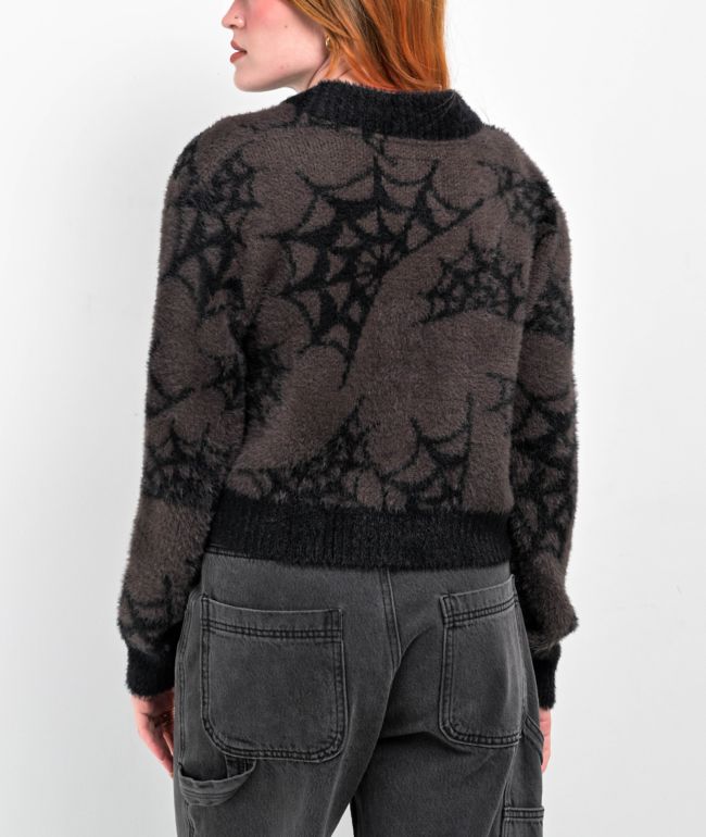 Lurking Class by Sketchy Tank Spider Webs Grey Cardigan - thumbnail 2