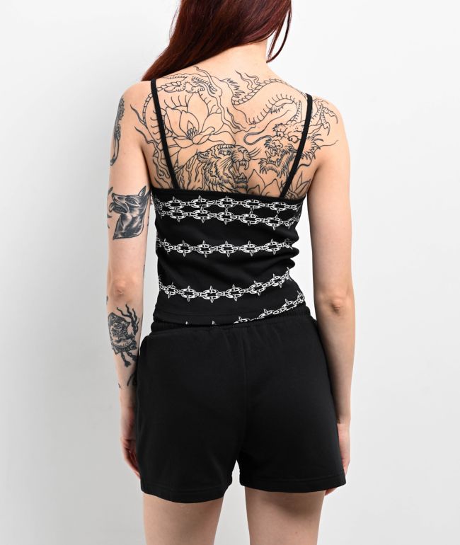 Lurking Class by Sketchy Tank Spiked Chain Black Crop Tank Top - thumbnail 2