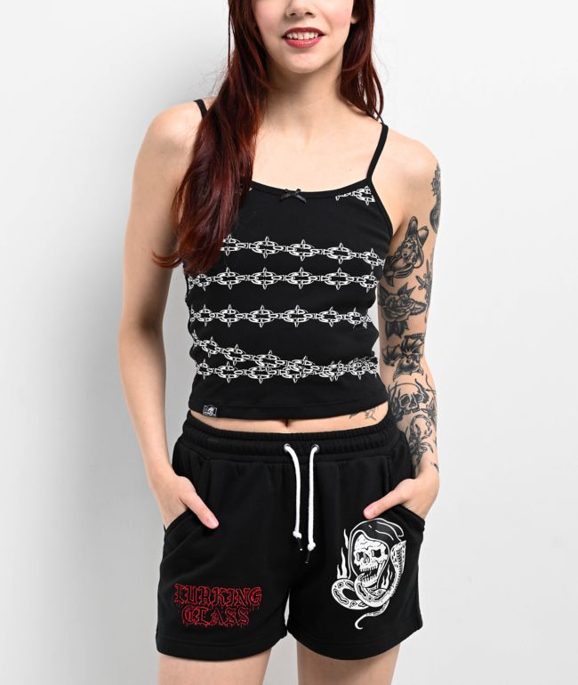 Lurking Class by Sketchy Tank Spiked Chain Black Crop Tank Top