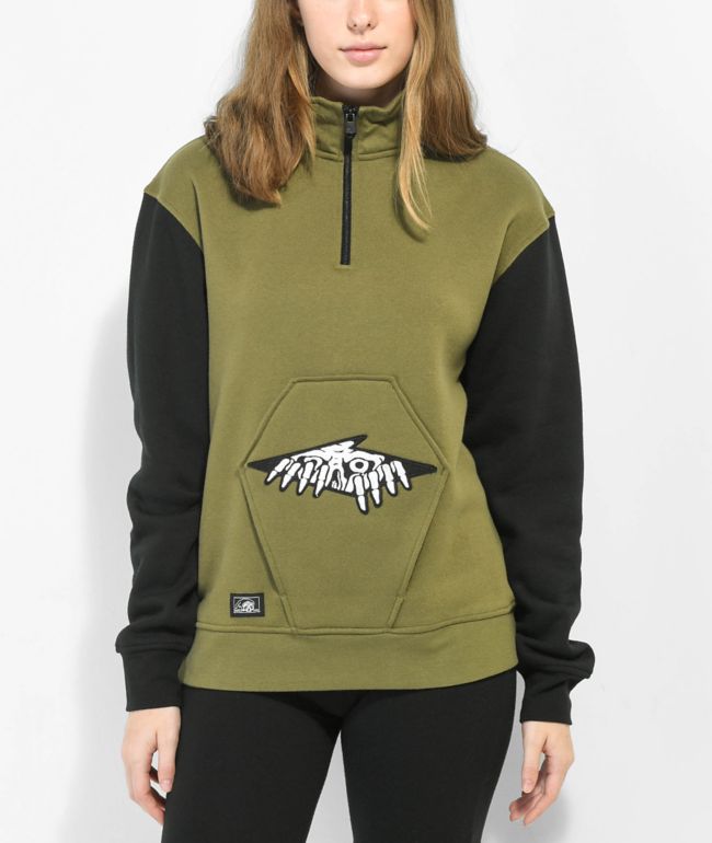 Lurking Class by Sketchy Tank Terror Coffin Green Quarter Zip Sweatshirt
