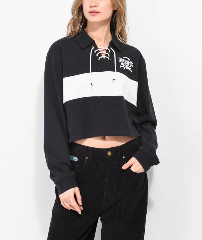 Lurking Class by Sketchy Tank Thrasher Black Crop Rugby Shirt