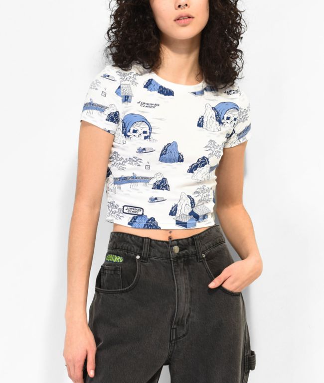 Lurking Class by Sketchy Tank Tucks White & Blue Crop T-Shirt