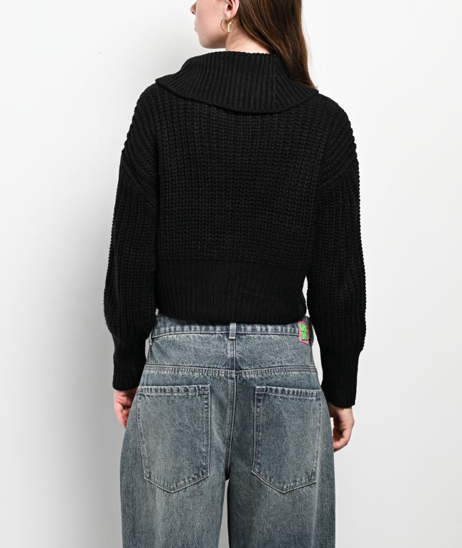 Major Label Group Black Crop Zip Sweater - thumbnail 2