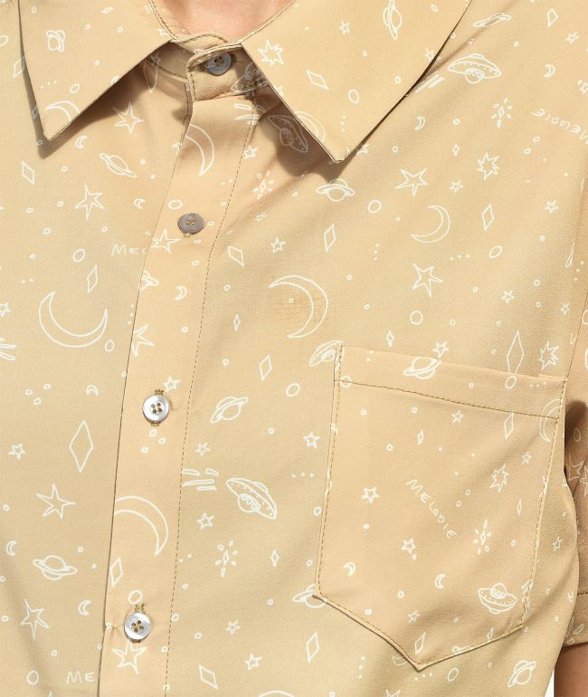 Melodie I Need Space Natural Short Sleeve Button Up Shirt - thumbnail 3
