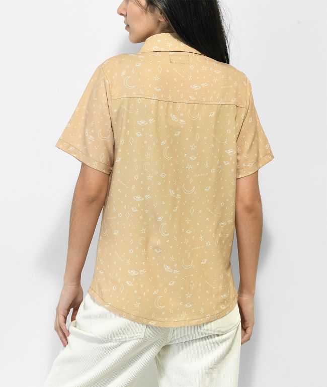 Melodie I Need Space Natural Short Sleeve Button Up Shirt - thumbnail 2